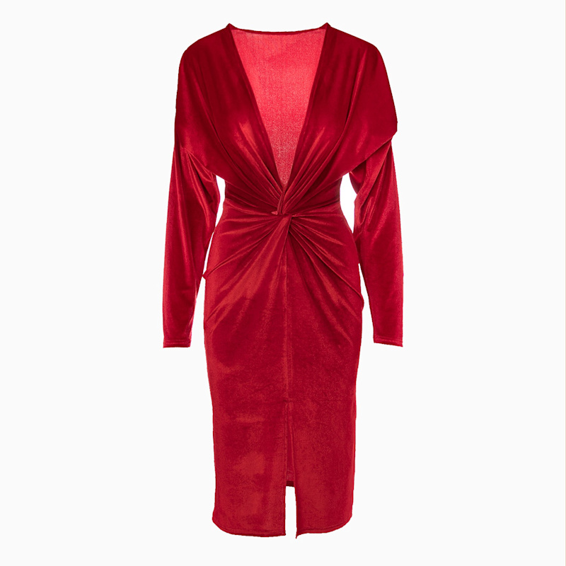 open lace back dress Meghan Velvet Wrap Maxi Dress
