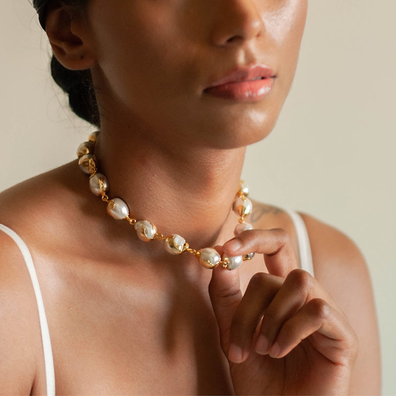 Thumbnail of Gold Luna Necklace With Baroque Pearls image