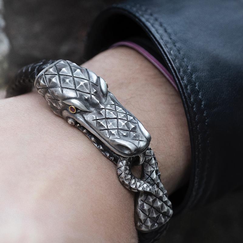 アクセサリー Leather Bracelet Crocodile/Silver Alligator Clasp Bracelet in Silver 18KT Gold and Rubies | Snake