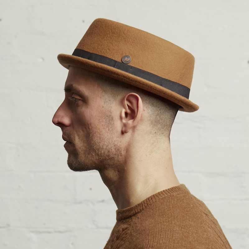 Jack Camel Felt Skimpy Brim Short Brim Rude Boy Mod Style Porkpie Hat by  Dasmarca Hats