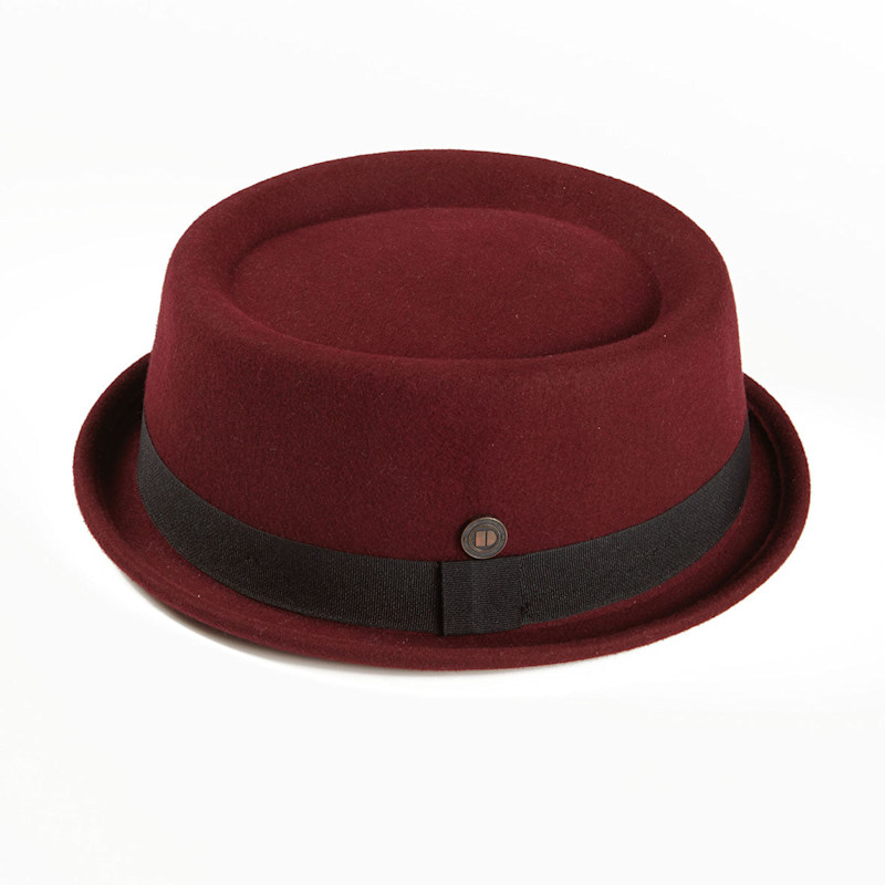 Thumbnail of Jack Vino Burgundy Felt Skimpy Brim Short Brim Rude Boy Mod Style Porkpie Hat image