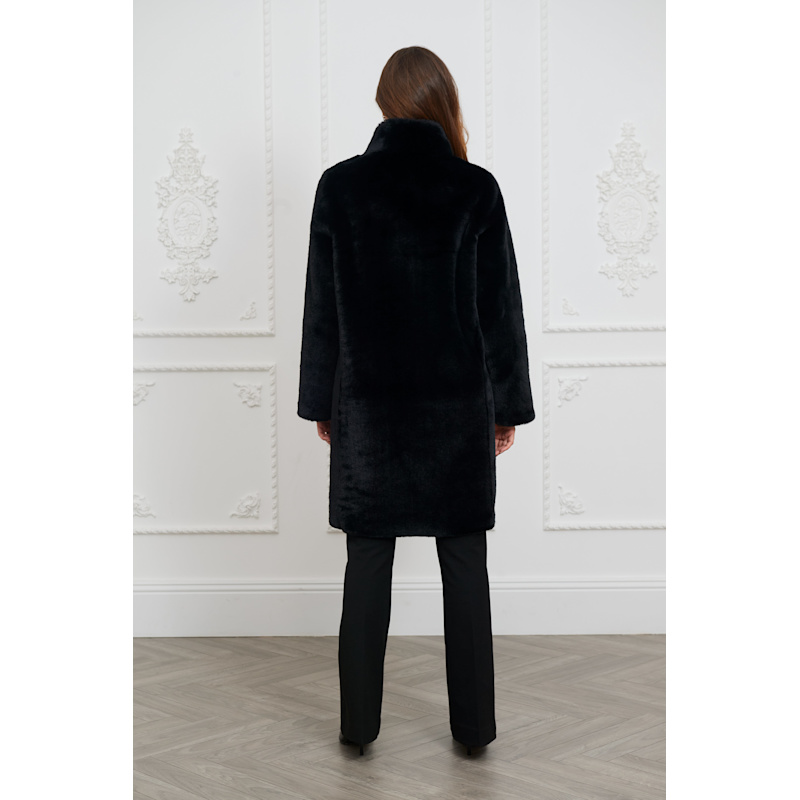 Jackie Faux Fur Shearling Coat Black | ISSY LONDON | Wolf & Badger