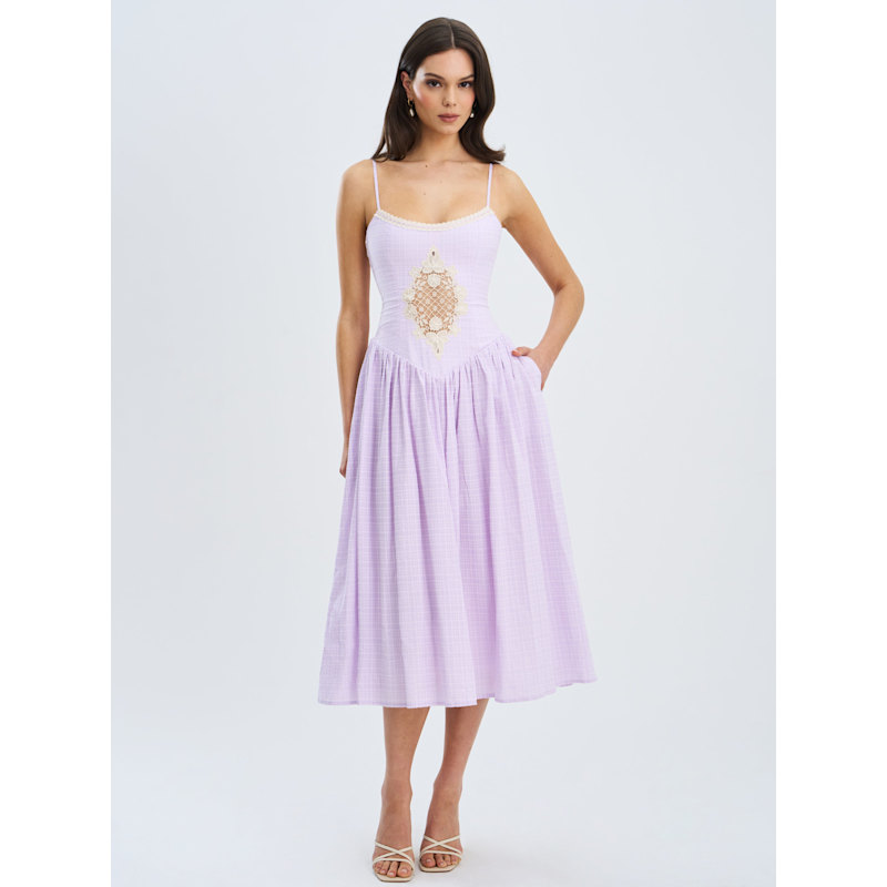 knee length dresses for ladies Seersucker Midi Dress (Yellow Beige)