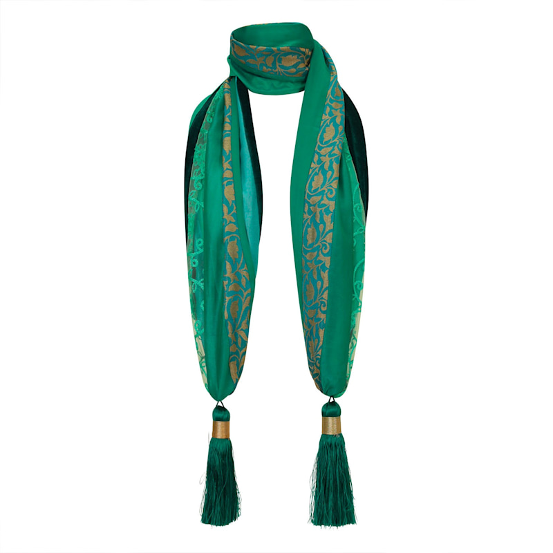 Thumbnail of Silk Mix Tassel Scarf - Jade Green image