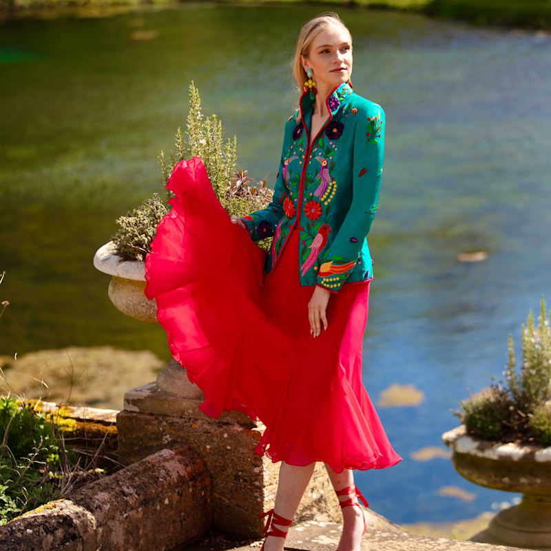 Jade Moroccan Birds Short Nehru Jacket | Beatrice von Tresckow