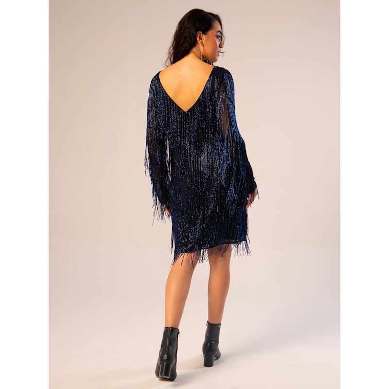 blue fringe mini dress FRINGE HALTER MINI DRESS M (SHIPS EARLY JUNE) main image 1