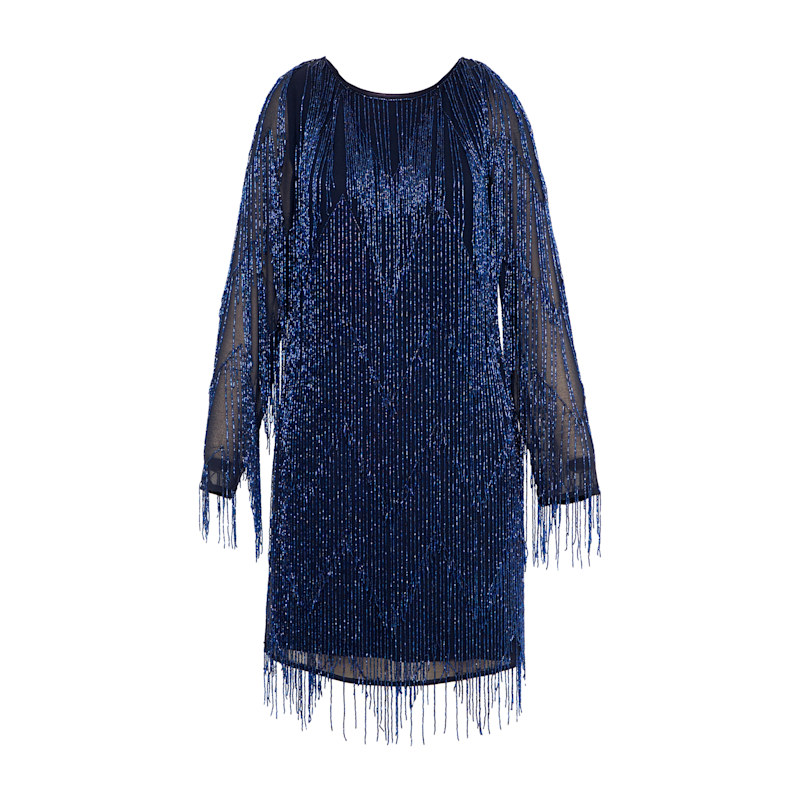 Janey Blue Black Beaded Fringe Mini Dress | Rose & Nancy | Wolf & Badger