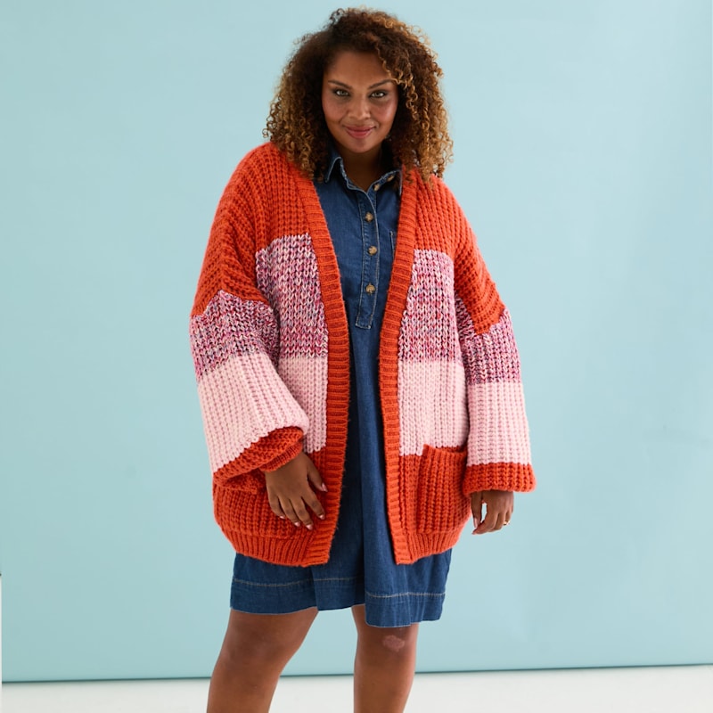 Janie Oversized Chunky Stripe Cardigan - Orange | Cara & The Sky