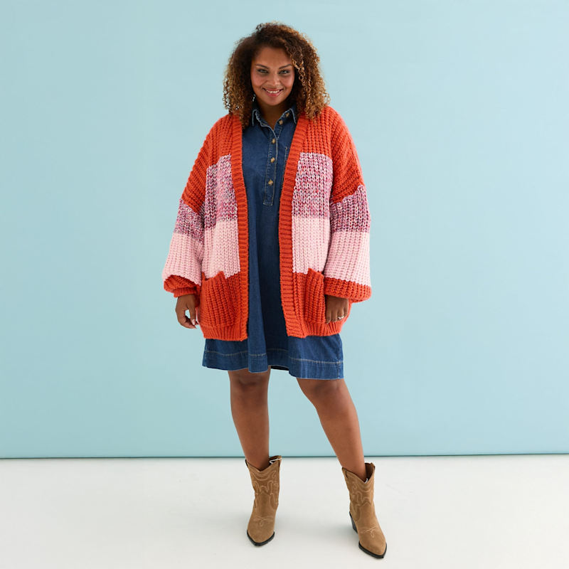 Thumbnail of Janie Oversized Chunky Stripe Cardigan - Orange image