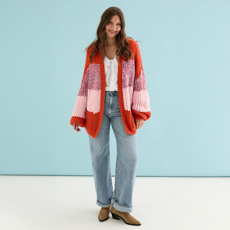 Thumbnail of Janie Oversized Chunky Stripe Cardigan - Orange image