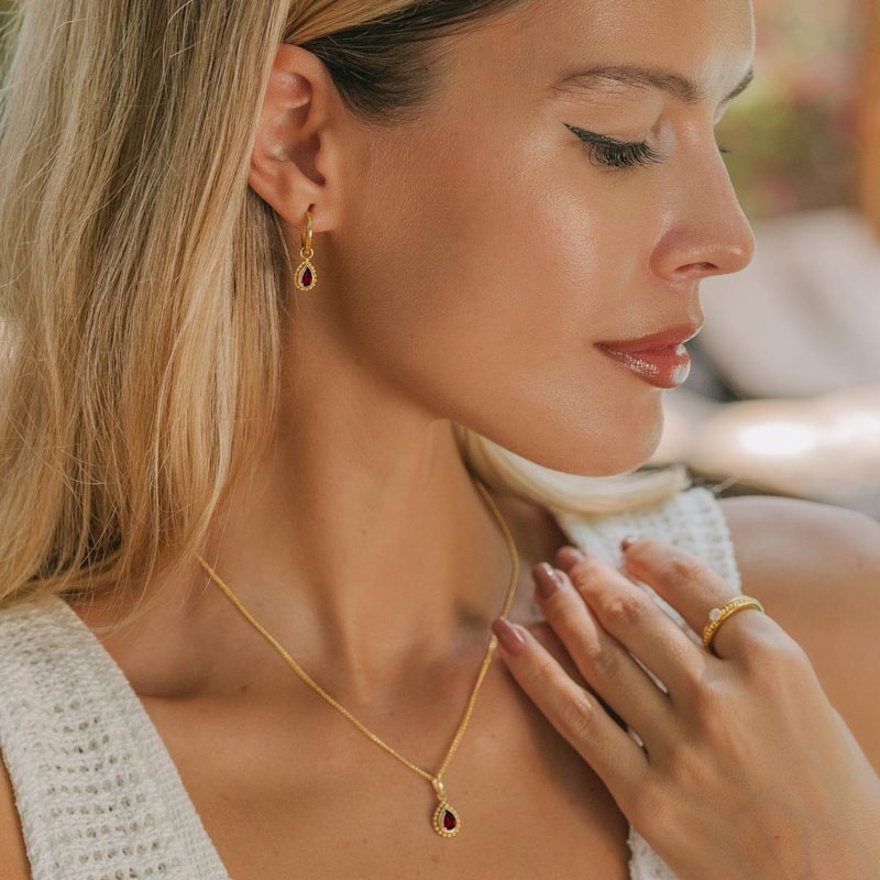 Thumbnail of January Birthstone Gold Necklace - Garnet image