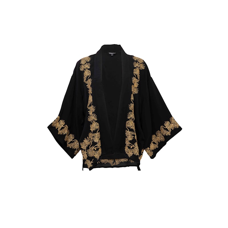 Japanese Pine Needle Embroidered Black & Gold Fully Lined Short