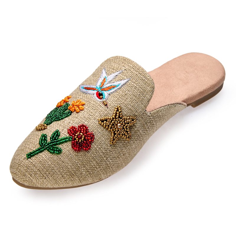 Thumbnail of Jardin Jute - Vegan Handmade Artisanal Embroidered Jute Pointed Toe Mules By Fuchsia Shoes image