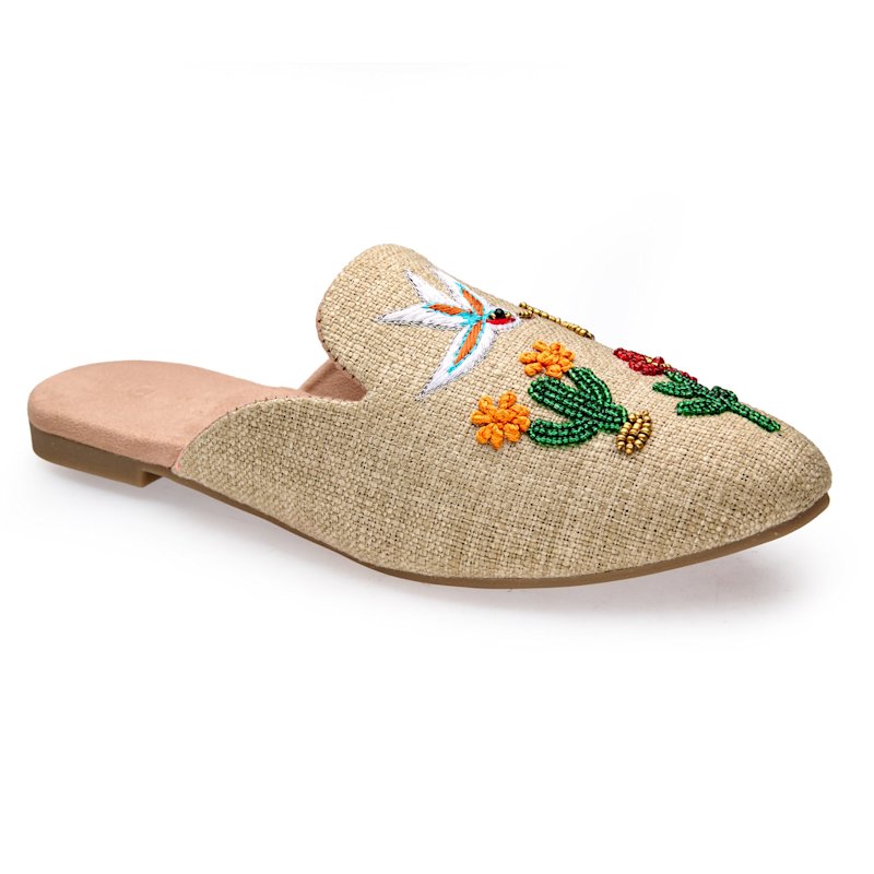 Thumbnail of Jardin Jute - Vegan Handmade Artisanal Embroidered Jute Pointed Toe Mules By Fuchsia Shoes image