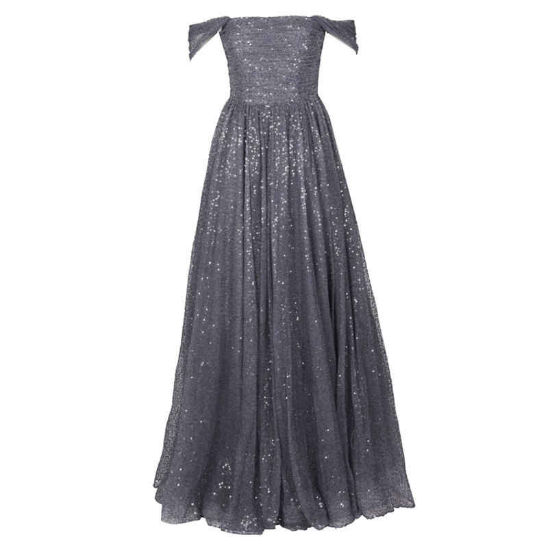 Miranda Long Evening Dress In Gunmetal Dress Party Wolf Badger