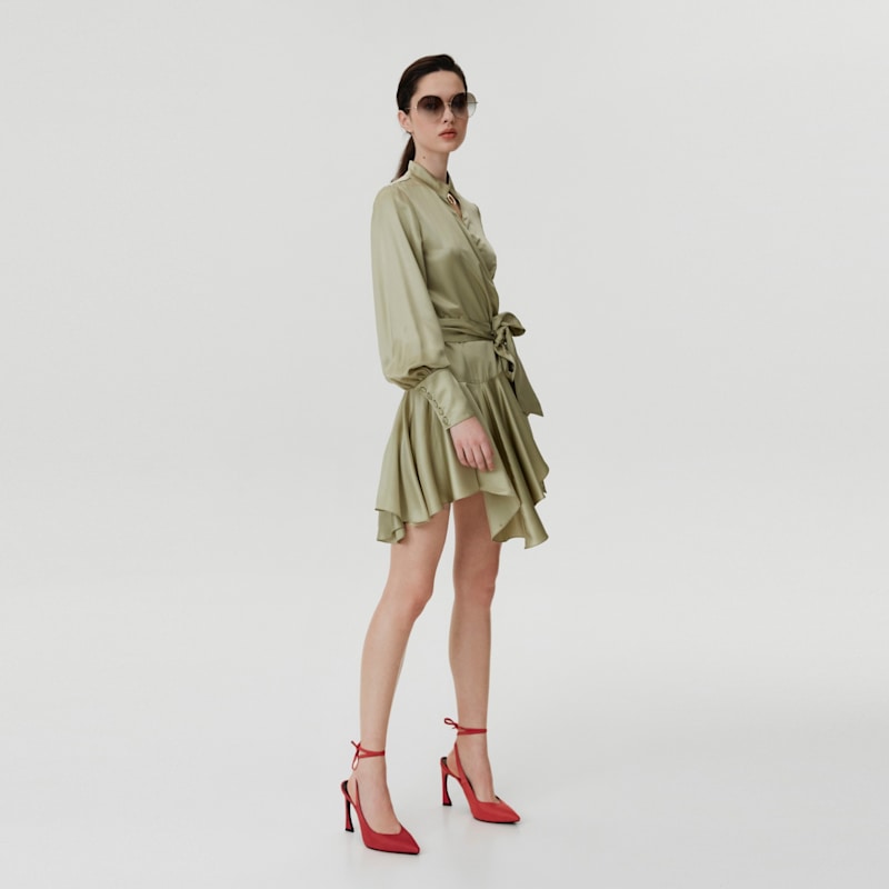 Thumbnail of Ruffle Hem Silk Wrap Dress image