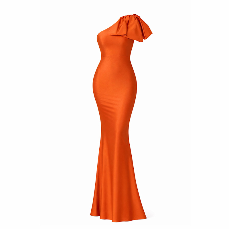Jersey One-Shoulder Bow Gown- Burnt Orange XXL