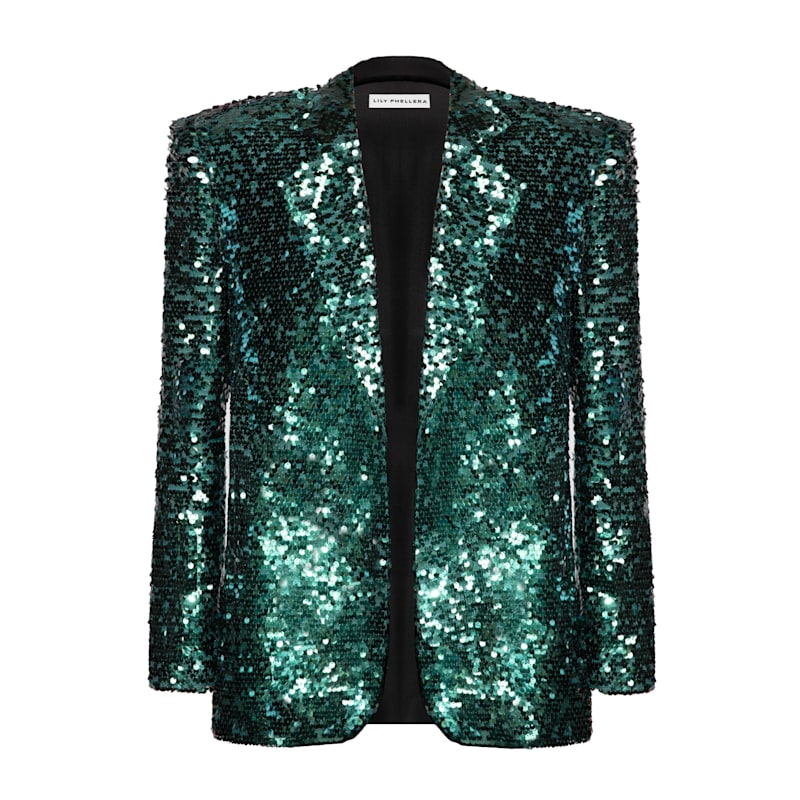 Thumbnail of Jesse Oversized Sequin Blazer In Cat Eye Green image