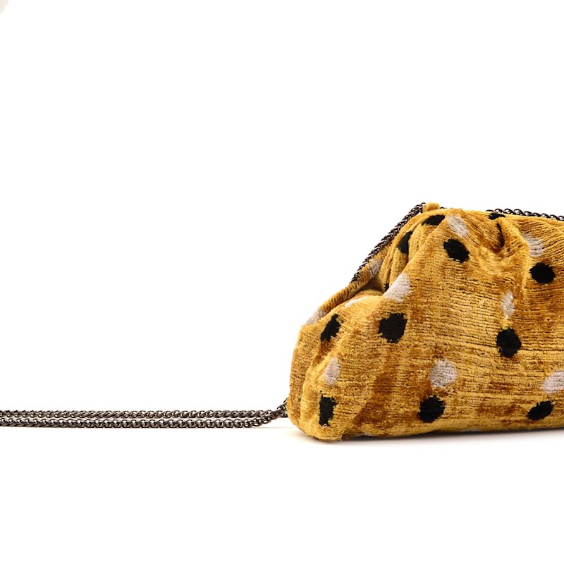 Thumbnail of Victoria Ikat Pouch Bag In Mustard, Ecru, Black image