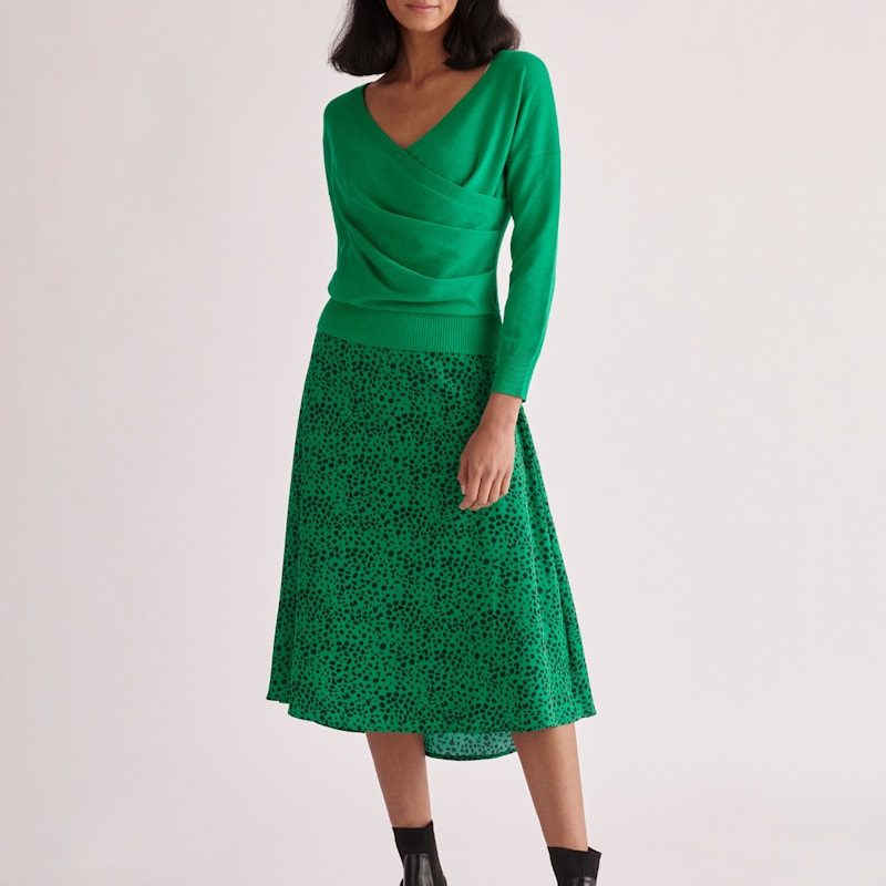 Enea Knitted Wrap Top Dusty Green