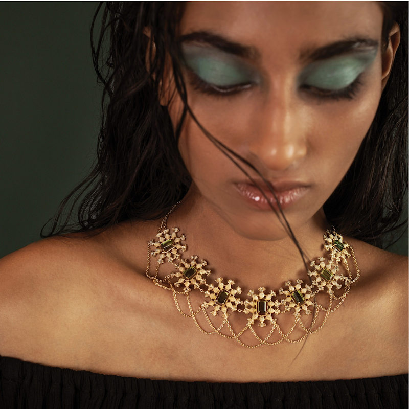 Thumbnail of Gold Pina Necklace With Green Topaz Glass Gems image