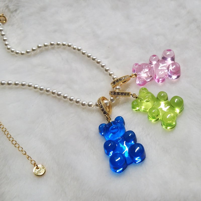 Thumbnail of Shell Bead Necklace And Gummy Bear Pendant Green image