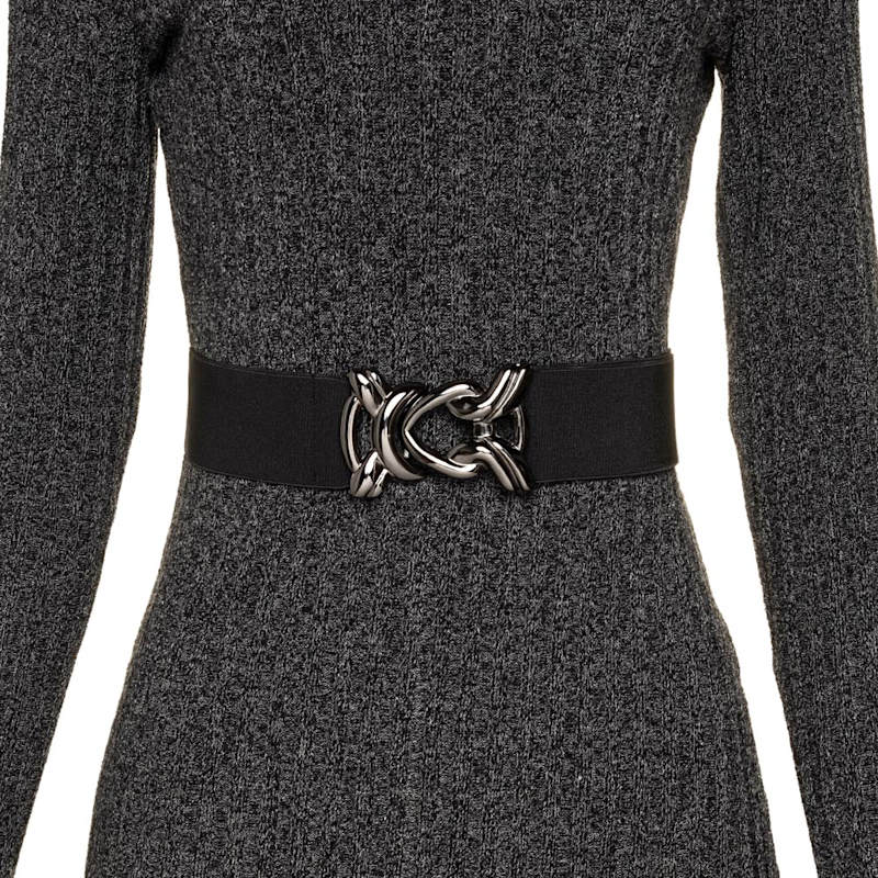 Thumbnail of Stretch Belt With Onyx Metal Knot Buckle - Black image