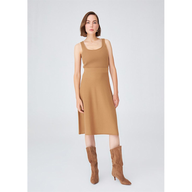 Thumbnail of Casual Cashmere Blend Knitwear Midi Flare Skirt - Camel image