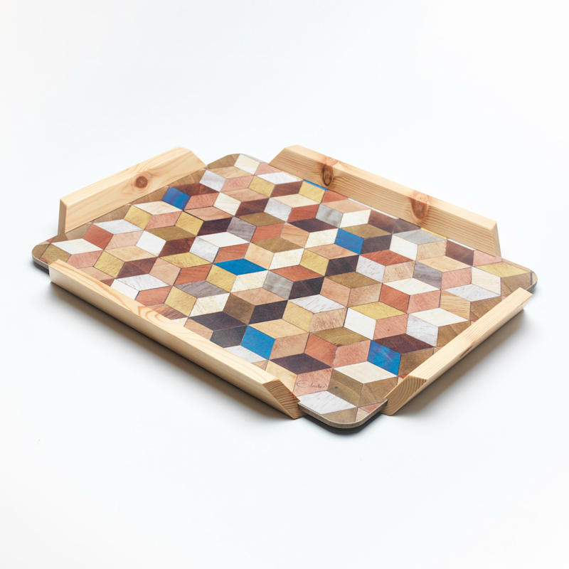 Thumbnail of Large Tray In Warm Shades From The Leo Range. Solid Wooden Handles. Made Individually In The Cotswolds England. Versatile Gift. image