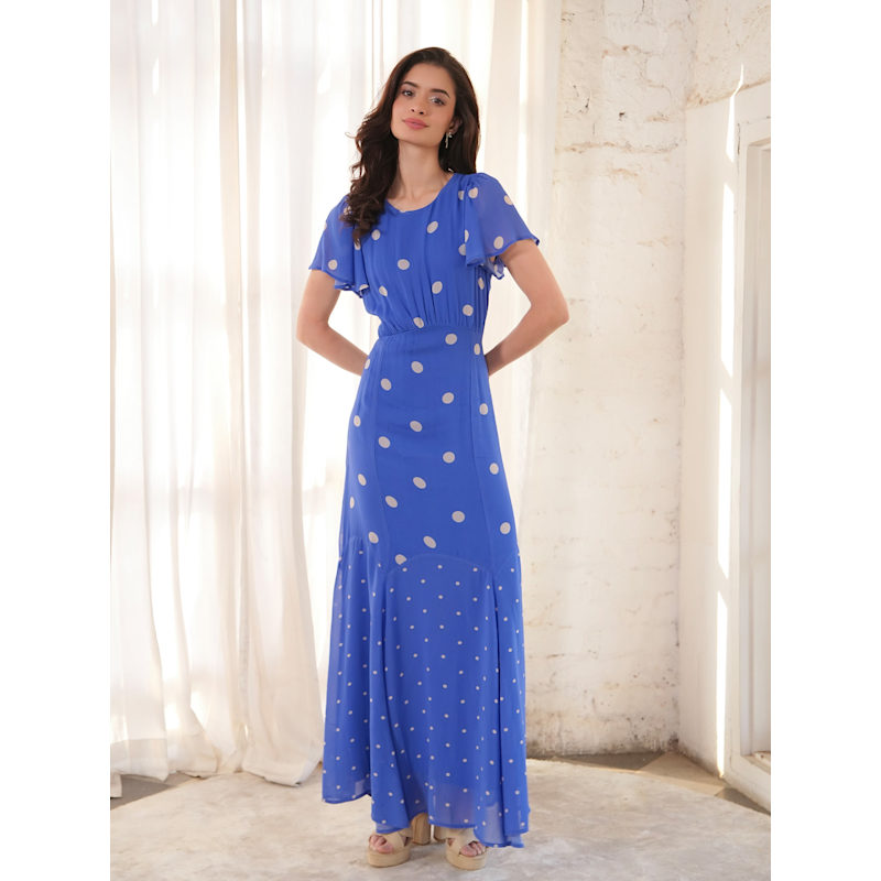 blue and white polka dot maxi dress Stunning cobalt blue and white polka dot maxi dress