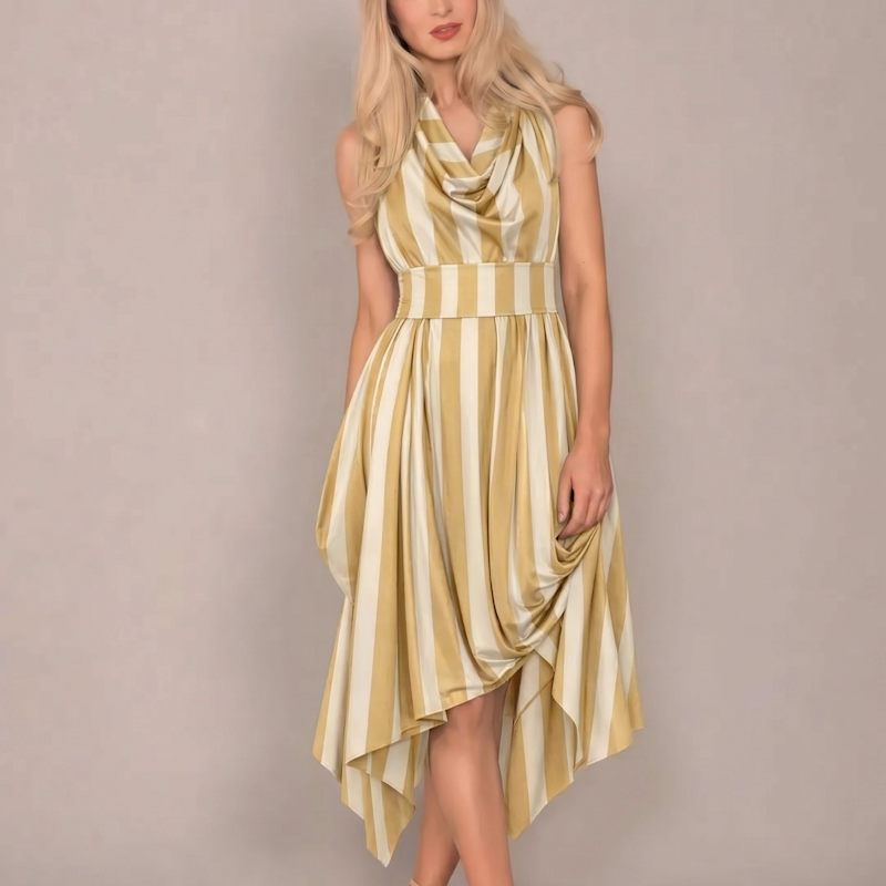 striped dress gold and white Coco Blanc Short Sleeve Yellow Dress 3 main image 1