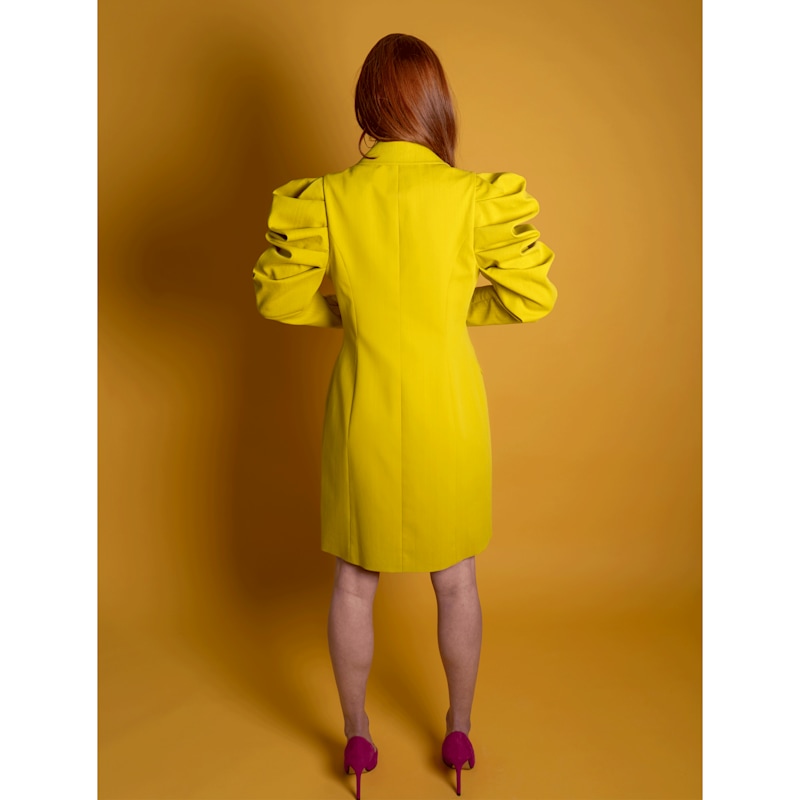 Thumbnail of Draped Sleeved Tailored Blazer Dress - Lime Yellow image
