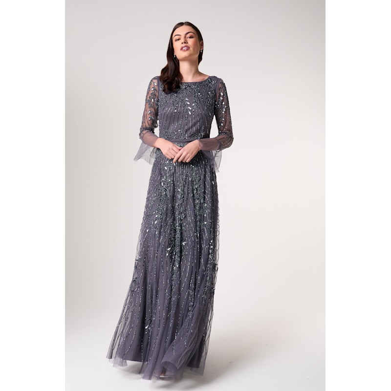 Frock And Frill Charcoal Embellished Maxi Dress - Grey