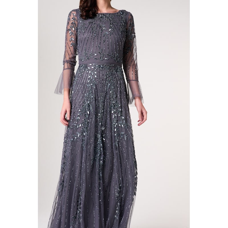 green emerald velvet dress Gothic Charcoal Grey Off-Shoulder Tulle Evening Gown main image 1