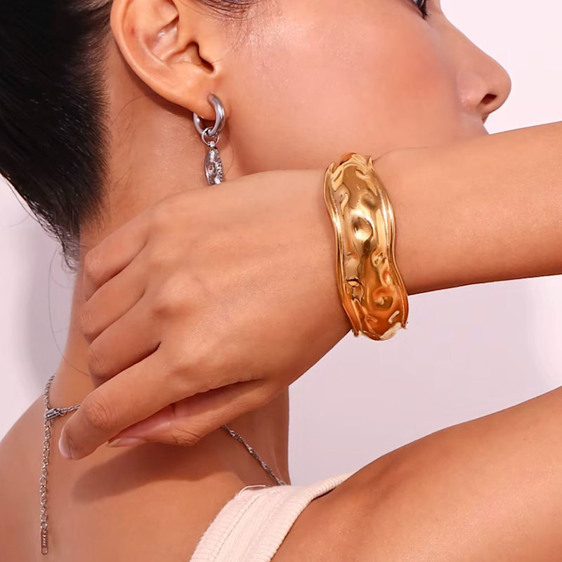 Silver Jordana Hammered Wide Open Cuff Bracelet | Olivia Le | Wolf