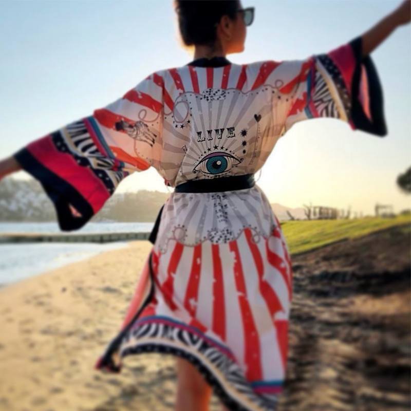 Thumbnail of Jordi Eye Print Satin Kimono image