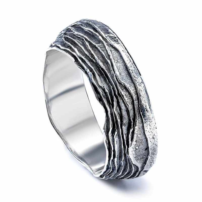Thumbnail of Jotun Oxidized Silver Ring With Layered Texture image