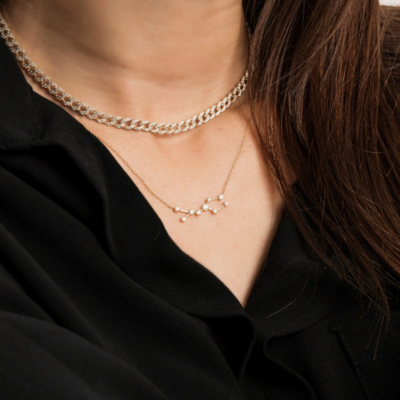 Thumbnail of Gemini Zodiac Constellation Necklace 18K White Gold & Diamond image