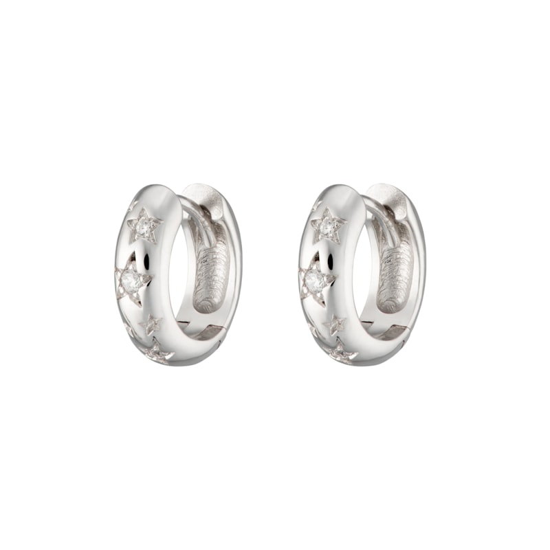 Thumbnail of Silver Celestial Chunky Huggie Hoop Earrings image