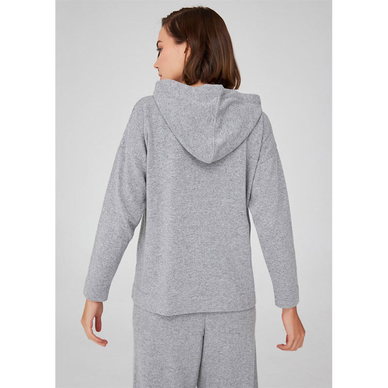 Thumbnail of Cashmere Blend Knit Hoodie Pullover Sweater - Grey Melange image