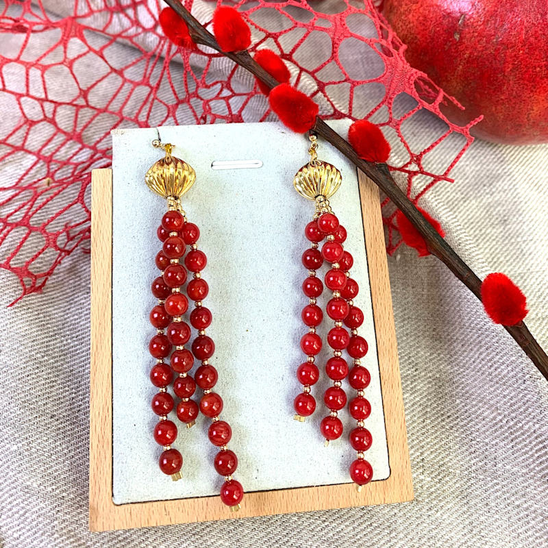 Thumbnail of Red Corals Tassels Earrings image