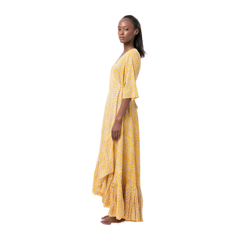 Women's Jua Sunflower Floral Cotton Hand Block Print Dress | Large | Wild Rose