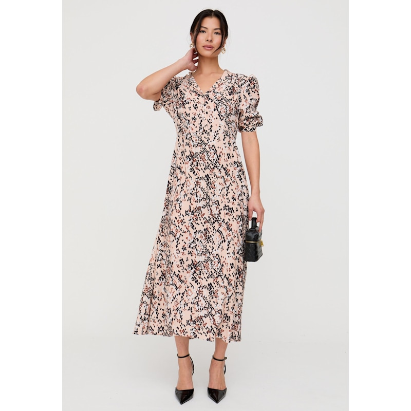 Thumbnail of Julia Button Down Snakeskin Print Maxi Dress In Brown image