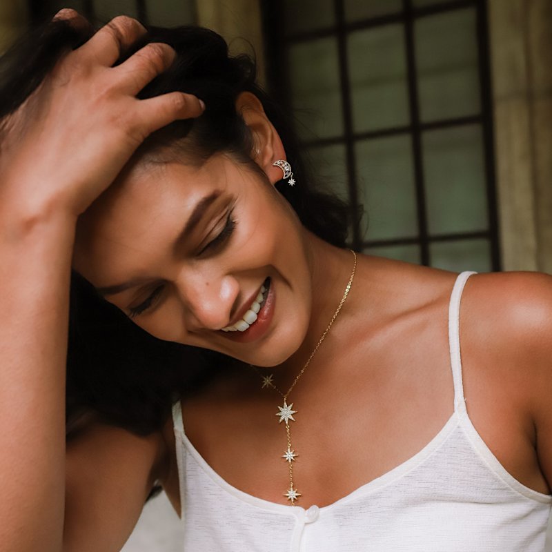 Thumbnail of Juliet Star Burst Y Drop Necklace | Gold Plated image