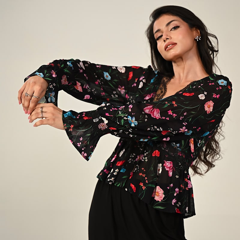 Juliette Black Floral Lace Trim Blouse | Rose & Nancy | Wolf & Badger