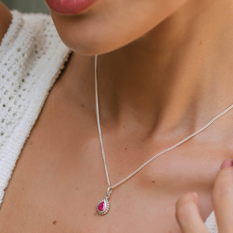 Thumbnail of July Birthstone Sterling Silver Necklace - Ruby image