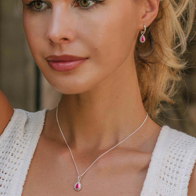 Thumbnail of July Birthstone Sterling Silver Necklace - Ruby image