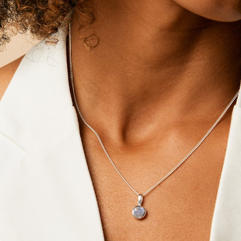 Thumbnail of June Birthstone Charm Silver Necklace - Moonstone image