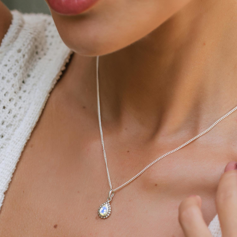 Thumbnail of June Birthstone Sterling Silver Necklace - Moonstone image