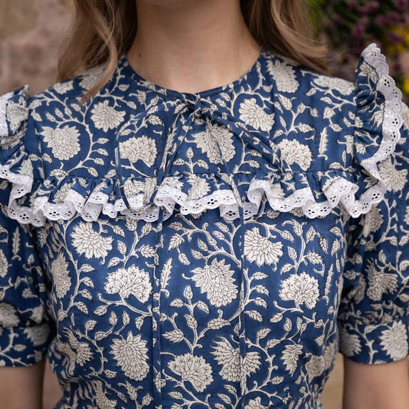 Midi Dress | Drop Waist | Blue | Block Print Dress | Juniper | Echo of Pink  | Wolf & Badger